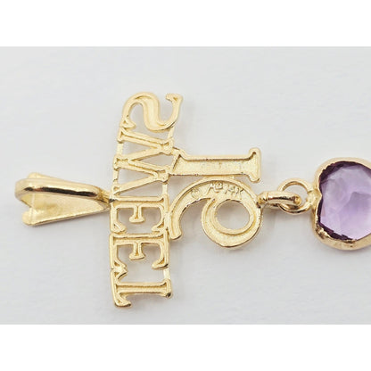 14K Yellow Gold Initial "Sweet 16" Amethyst Charm Pendant