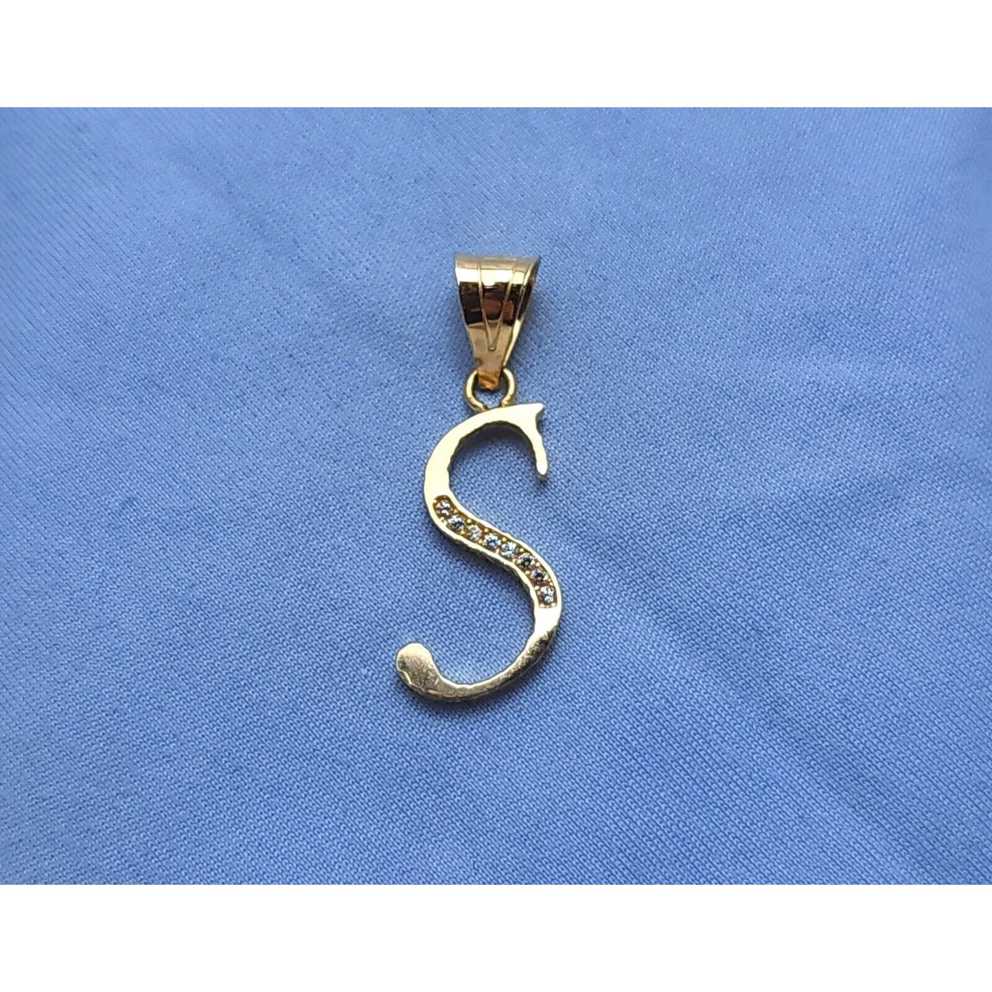 14K Yellow Gold Initial Letter "S" Cubic Zirconia Charm Pendant