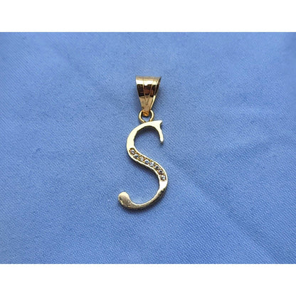 14K Yellow Gold Initial Letter "S" Cubic Zirconia Charm Pendant