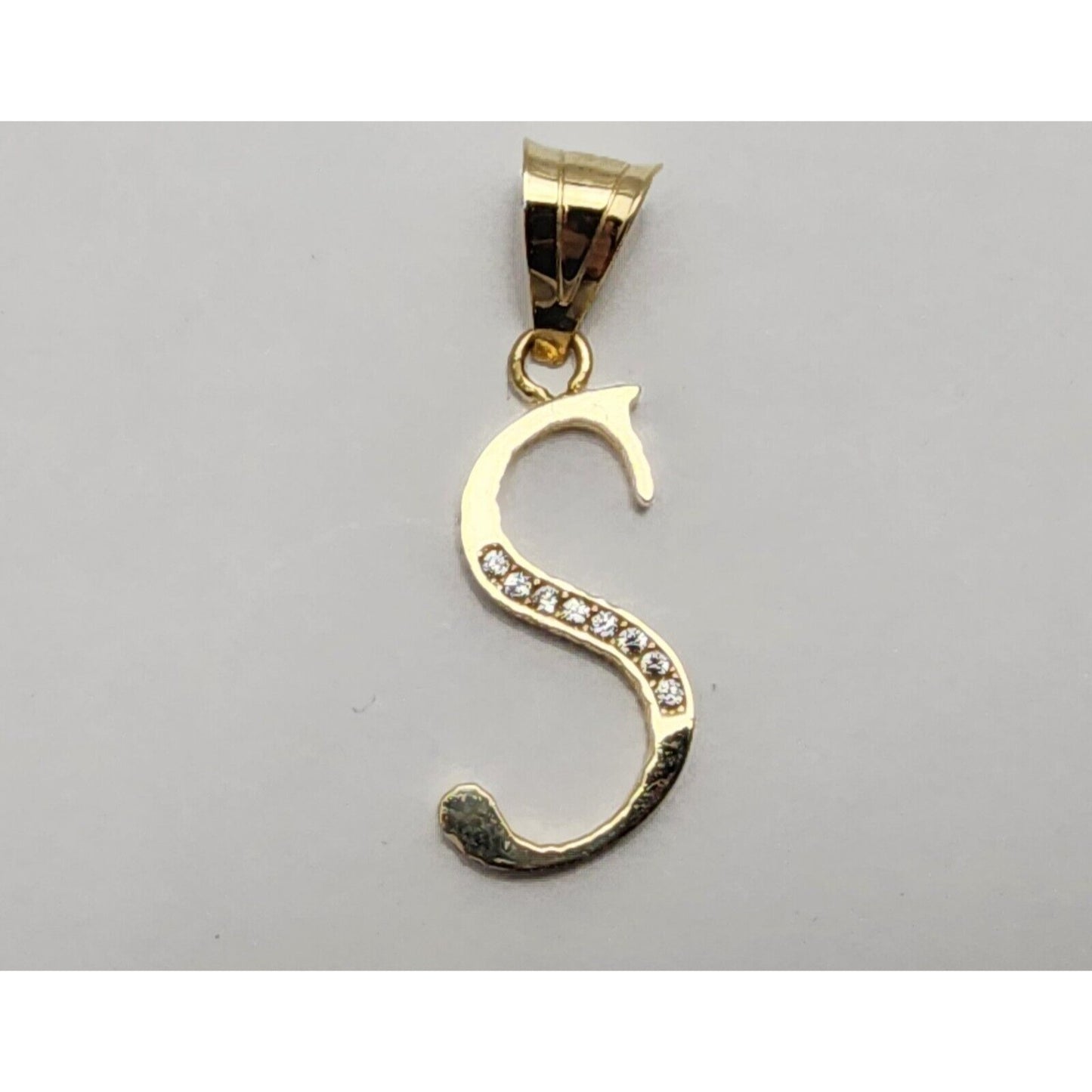 14K Yellow Gold Initial Letter "S" Cubic Zirconia Charm Pendant