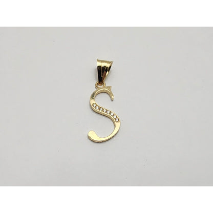 14K Yellow Gold Initial Letter "S" Cubic Zirconia Charm Pendant