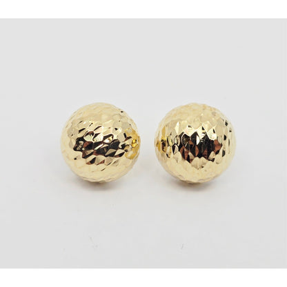 14K Yellow Gold Round Ball Hammered Stud Earrings