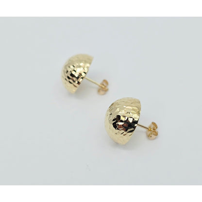 14K Yellow Gold Round Ball Hammered Stud Earrings