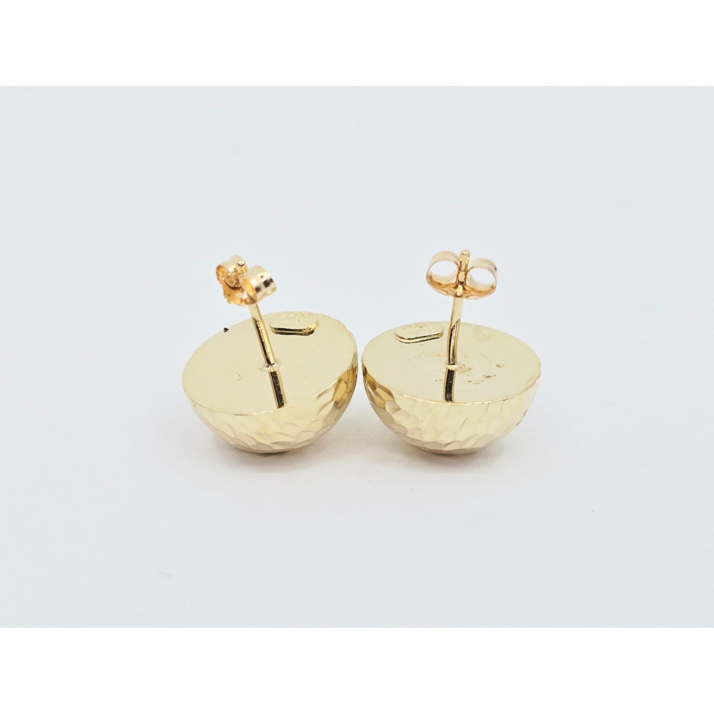 14K Yellow Gold Round Ball Hammered Stud Earrings