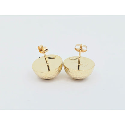 14K Yellow Gold Round Ball Hammered Stud Earrings