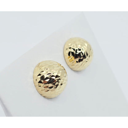 14K Yellow Gold Round Ball Hammered Stud Earrings