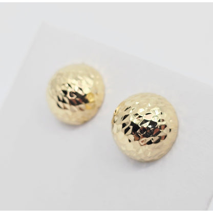 14K Yellow Gold Round Ball Hammered Stud Earrings