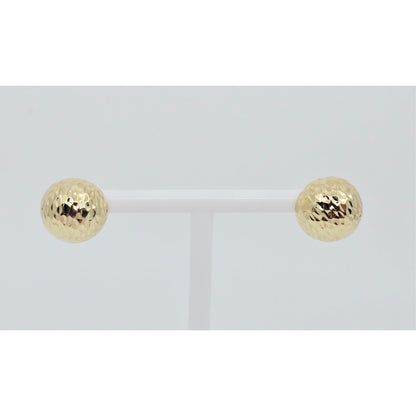 14K Yellow Gold Round Ball Hammered Stud Earrings