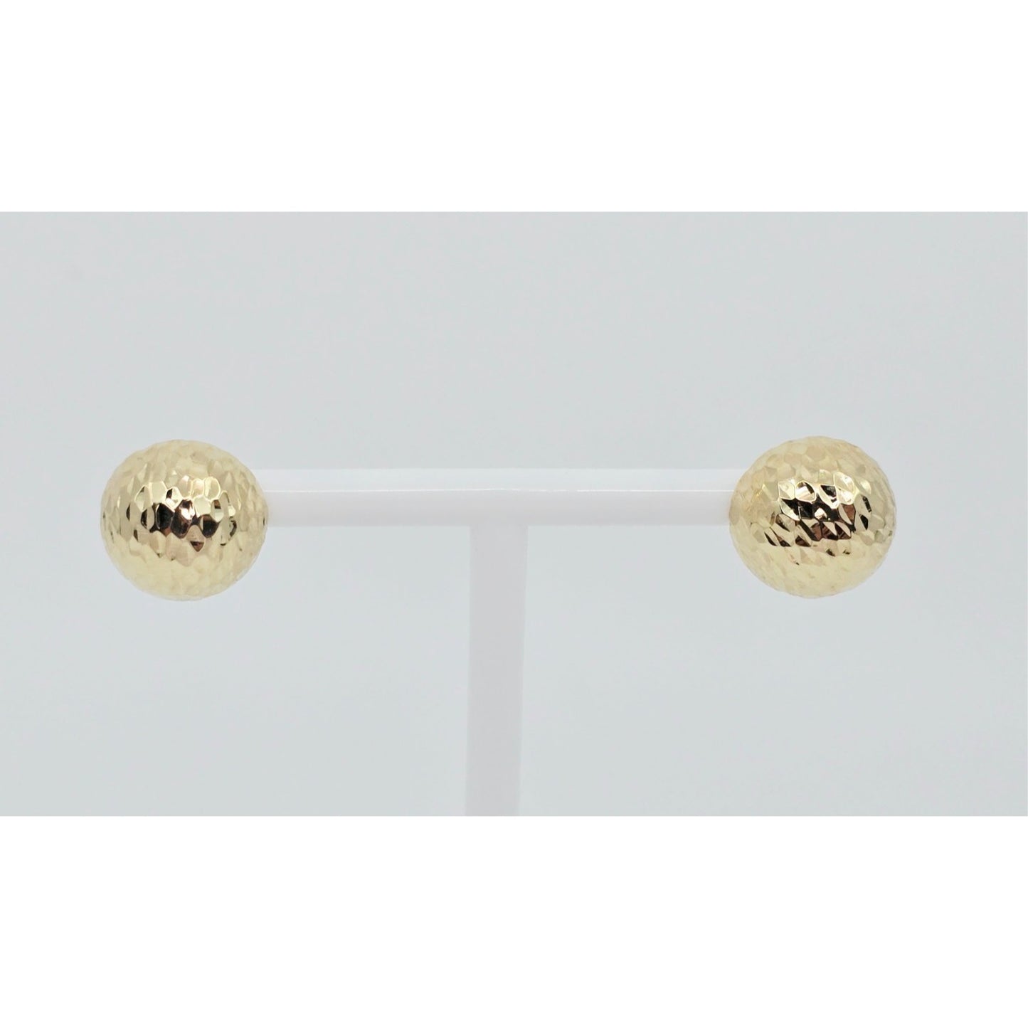 14K Yellow Gold Round Ball Hammered Stud Earrings