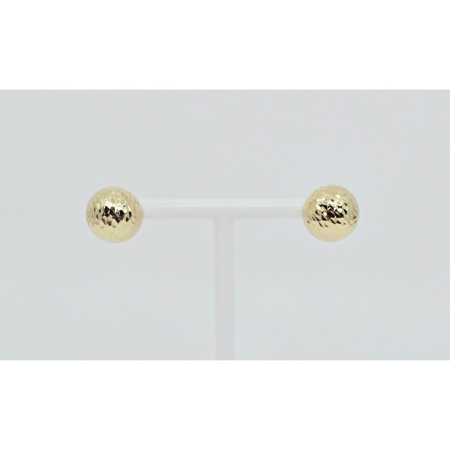 14K Yellow Gold Round Ball Hammered Stud Earrings