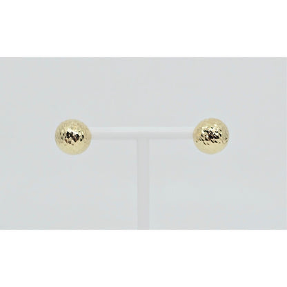 14K Yellow Gold Round Ball Hammered Stud Earrings