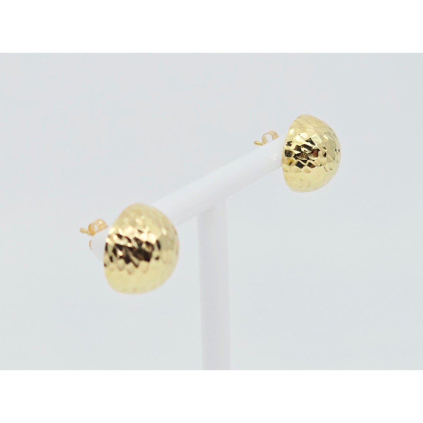 14K Yellow Gold Round Ball Hammered Stud Earrings
