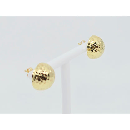 14K Yellow Gold Round Ball Hammered Stud Earrings