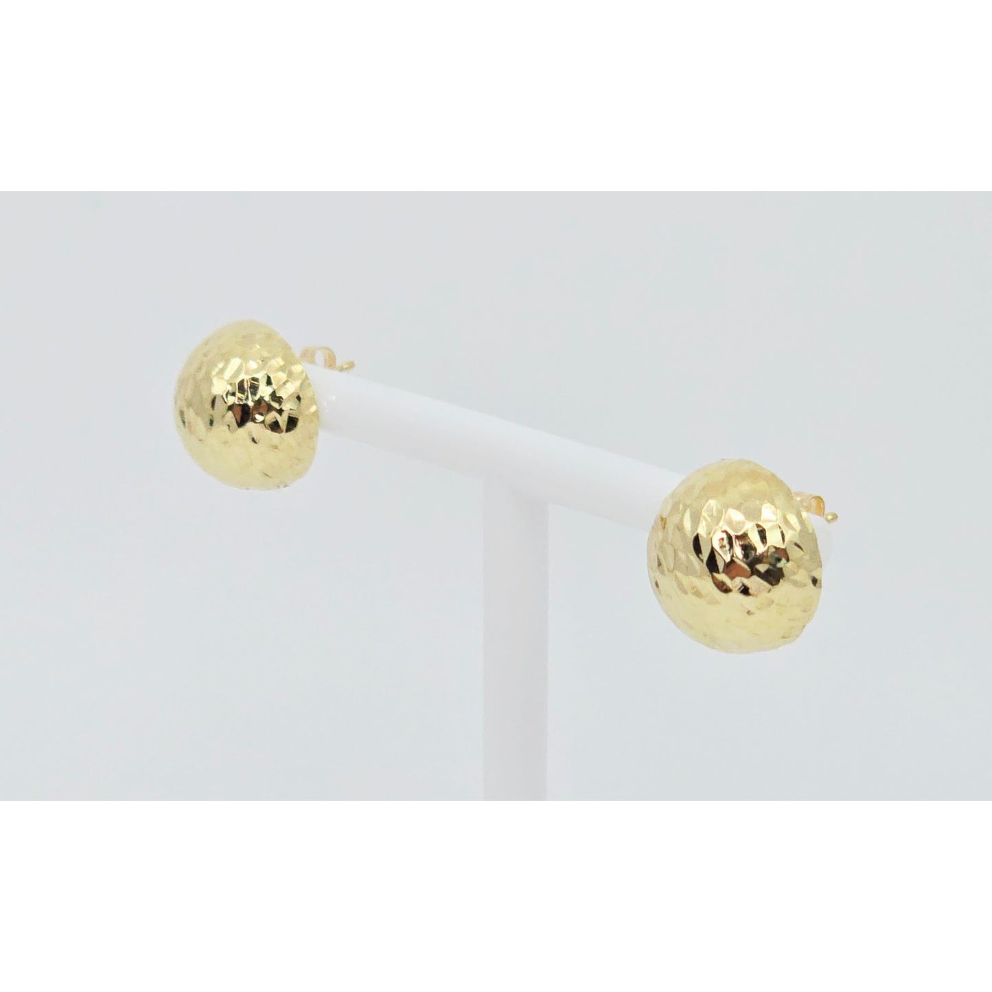 14K Yellow Gold Round Ball Hammered Stud Earrings