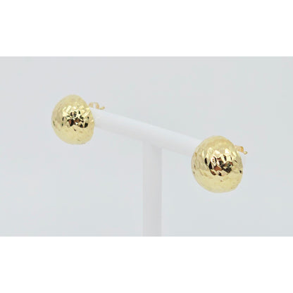 14K Yellow Gold Round Ball Hammered Stud Earrings