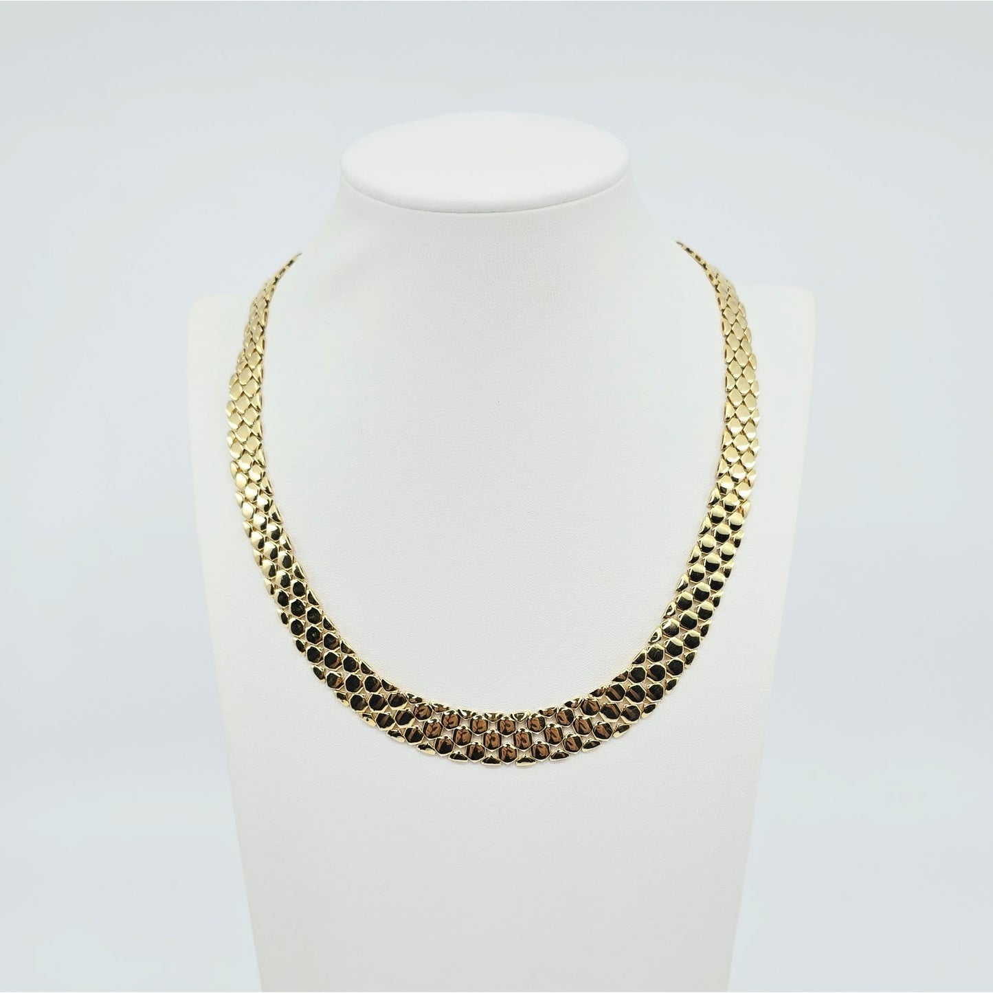 18K Yellow Gold Graduated Flat Collar Panther Link Chain Necklace