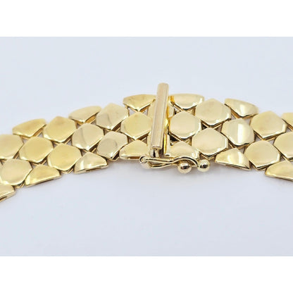 18K Yellow Gold Graduated Flat Collar Panther Link Chain Necklace