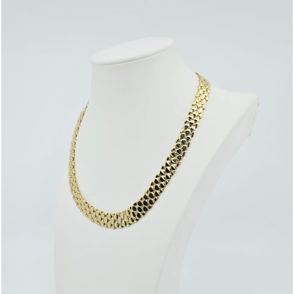 18K Yellow Gold Graduated Flat Collar Panther Link Chain Necklace
