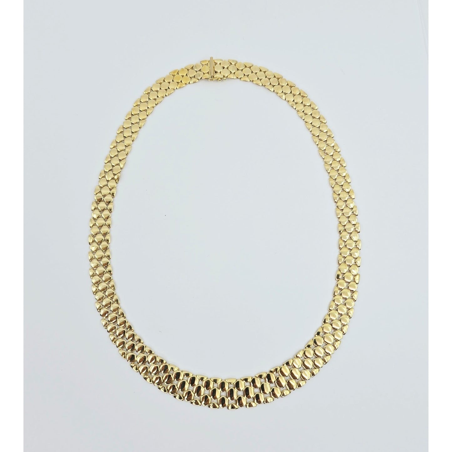 18K Yellow Gold Graduated Flat Collar Panther Link Chain Necklace