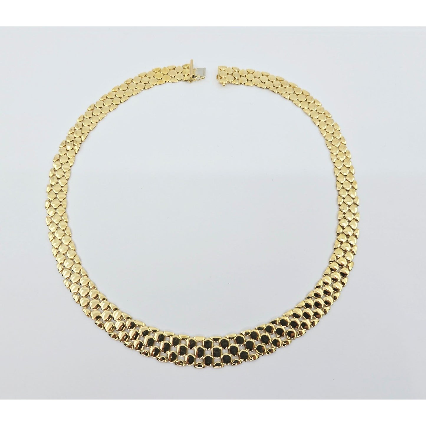 18K Yellow Gold Graduated Flat Collar Panther Link Chain Necklace