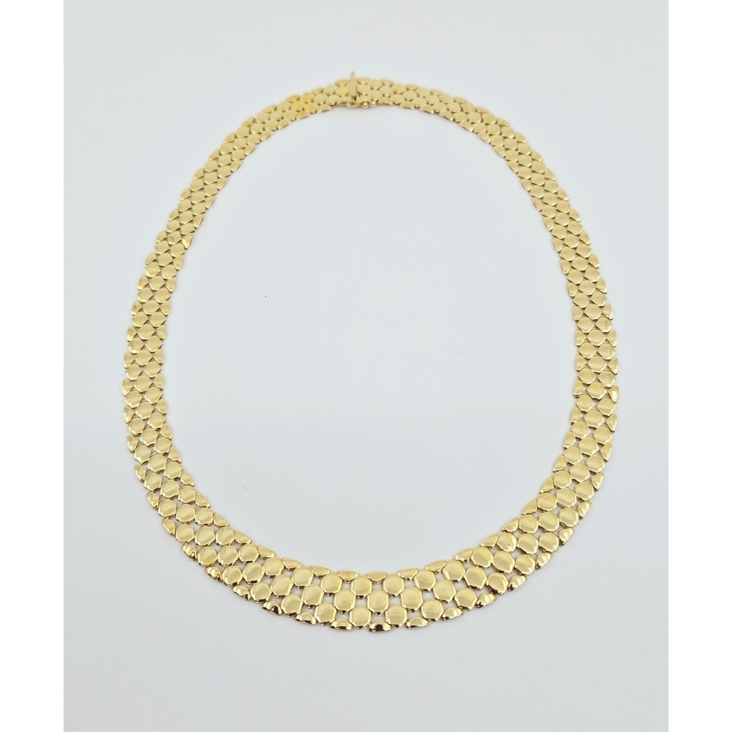 18K Yellow Gold Graduated Flat Collar Panther Link Chain Necklace