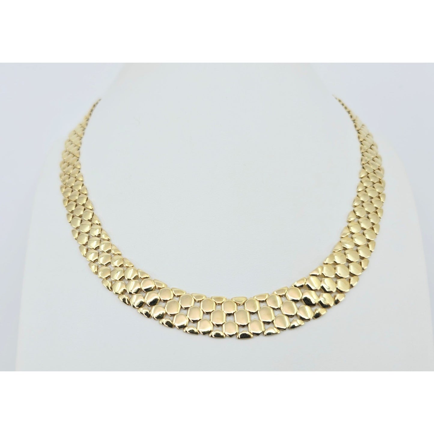 18K Yellow Gold Graduated Flat Collar Panther Link Chain Necklace