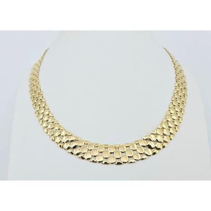 18K Yellow Gold Graduated Flat Collar Panther Link Chain Necklace