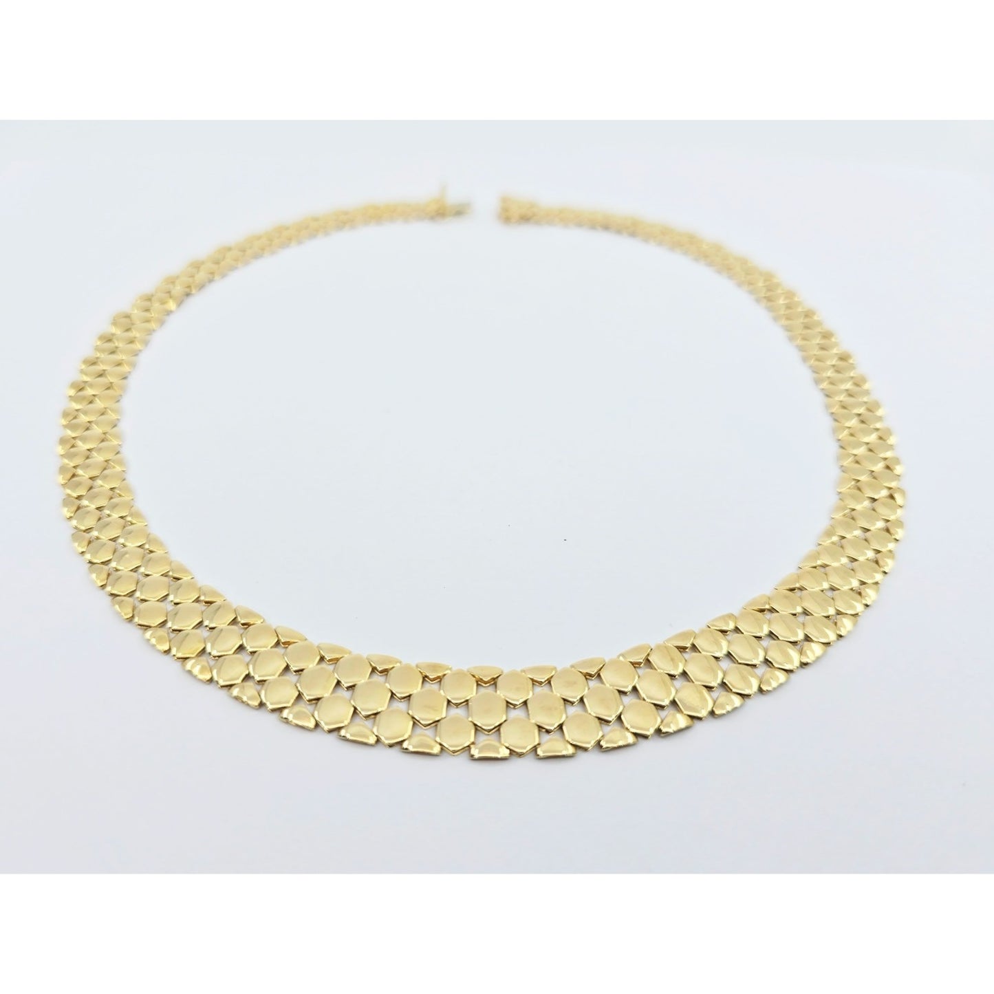 18K Yellow Gold Graduated Flat Collar Panther Link Chain Necklace