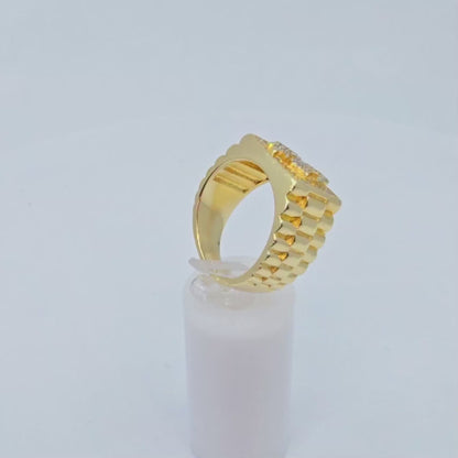 10K Yellow Gold Men's Diamond Cluster Rolex Style OM Ring