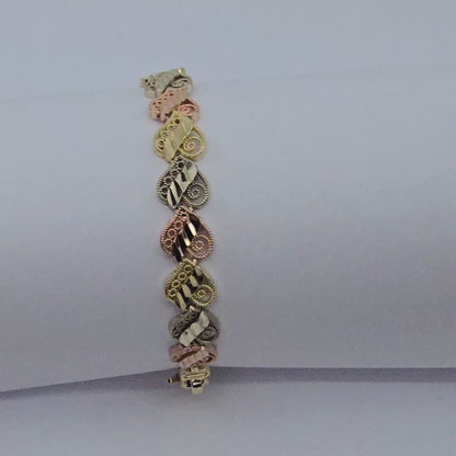 14K Tri Tone Gold Heart Shaped Link Baby Bracelet