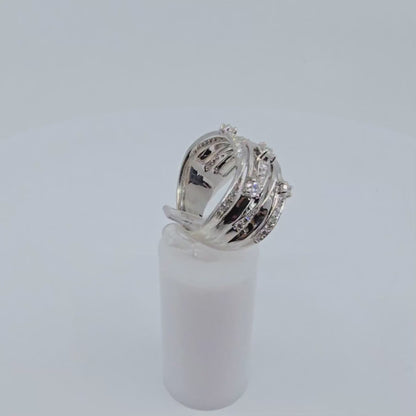 14K White Gold Interlocking Diamond Wide Band Ring