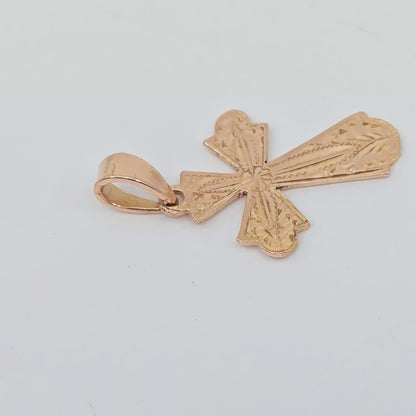 14K Rose Gold Diamond Cut Religious Cross Charm Pendant