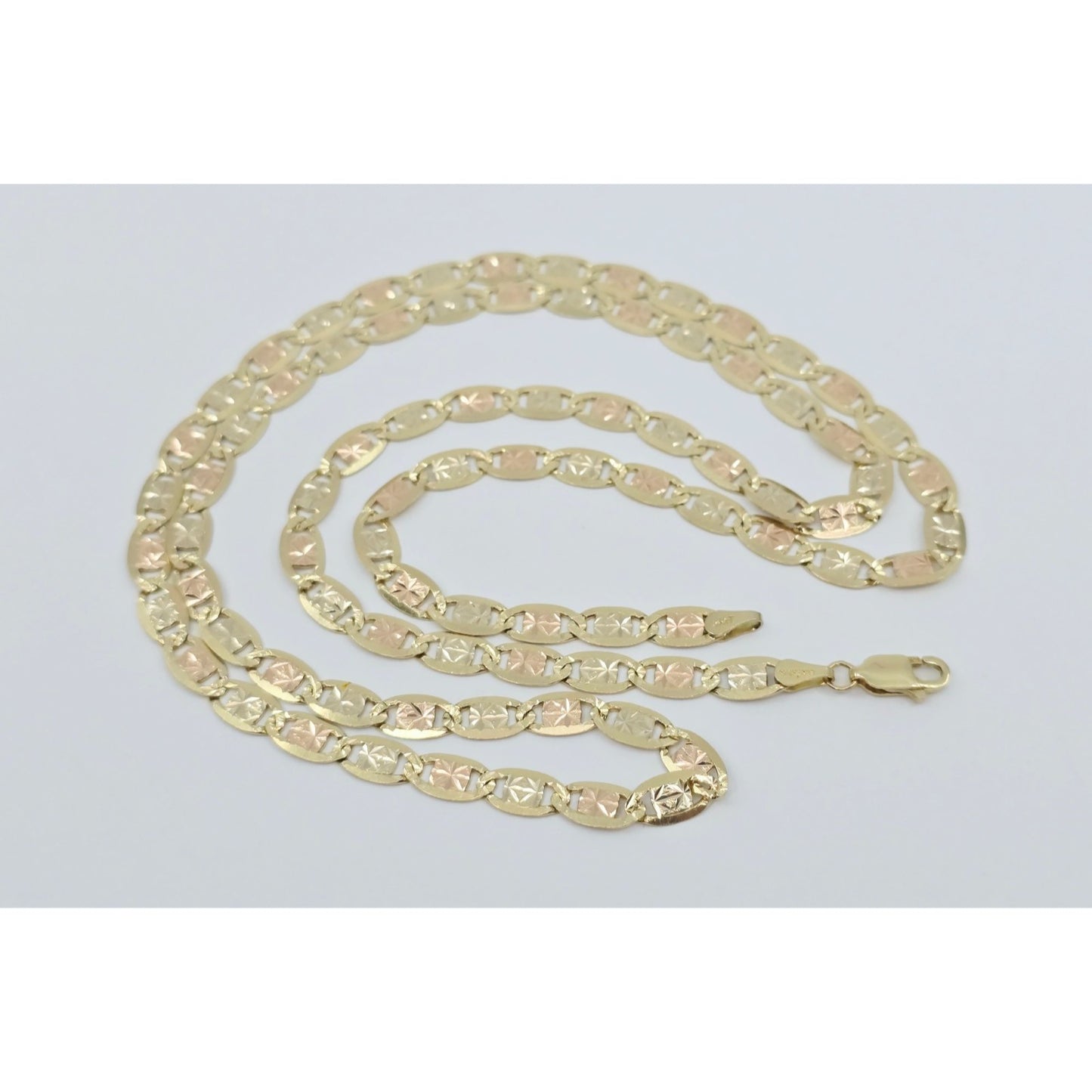 14K Tri Tone Gold Diamond Cut Valentino Link Chain Necklace