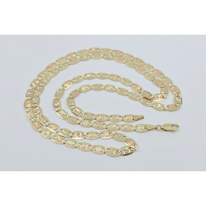 14K Tri Tone Gold Diamond Cut Valentino Link Chain Necklace