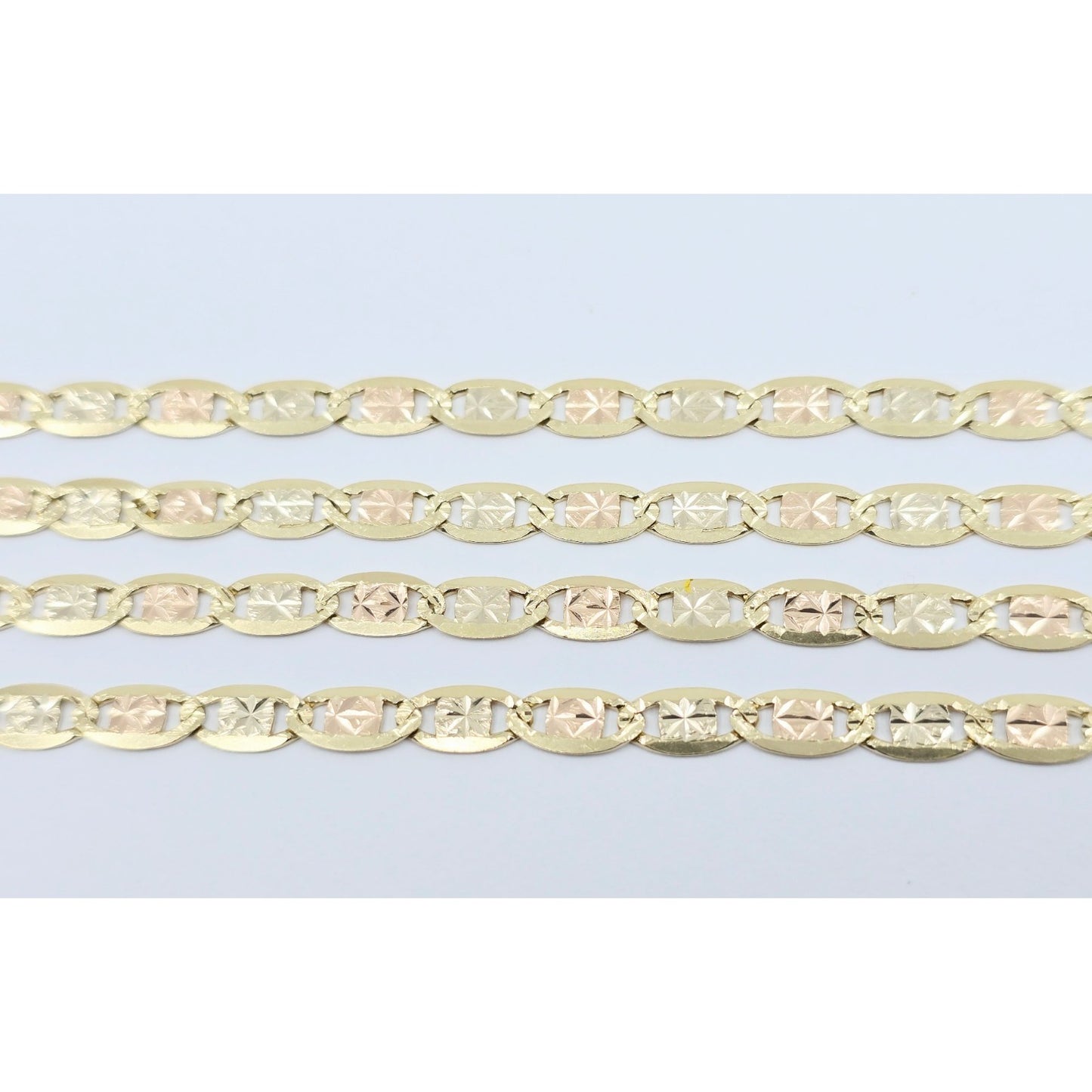 14K Tri Tone Gold Diamond Cut Valentino Link Chain Necklace
