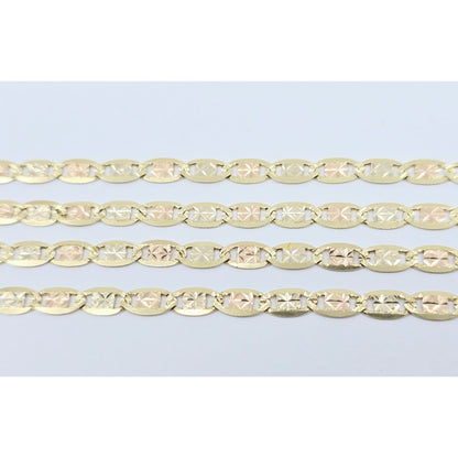 14K Tri Tone Gold Diamond Cut Valentino Link Chain Necklace