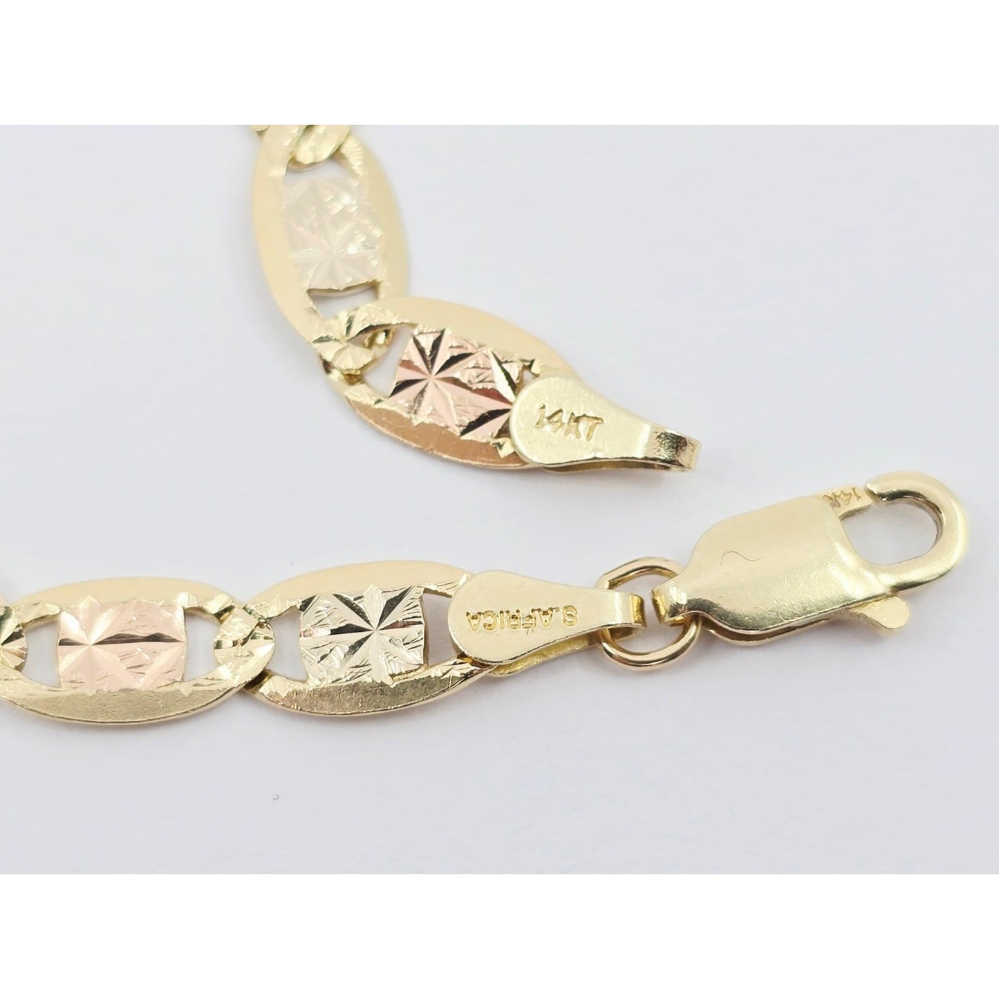 14K Tri Tone Gold Diamond Cut Valentino Link Chain Necklace