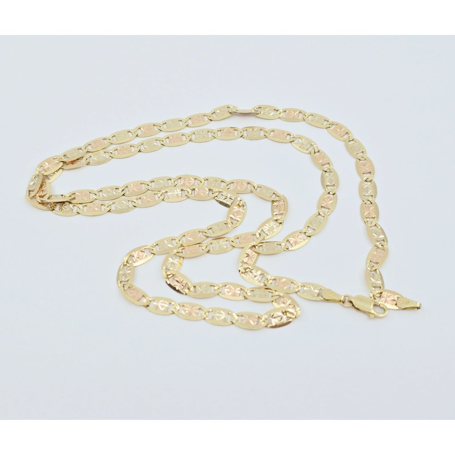 14K Tri Tone Gold Diamond Cut Valentino Link Chain Necklace