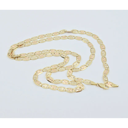 14K Tri Tone Gold Diamond Cut Valentino Link Chain Necklace