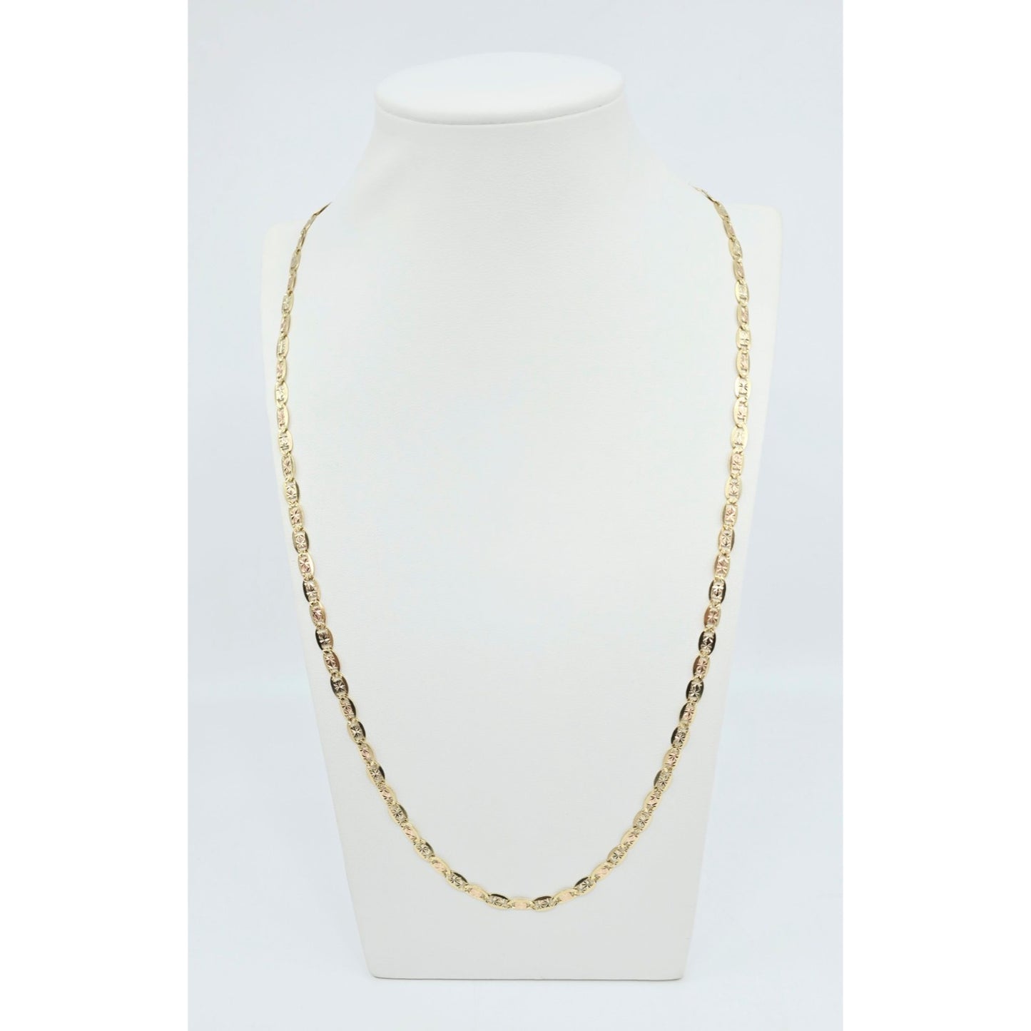 14K Tri Tone Gold Diamond Cut Valentino Link Chain Necklace