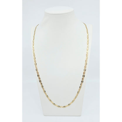 14K Tri Tone Gold Diamond Cut Valentino Link Chain Necklace