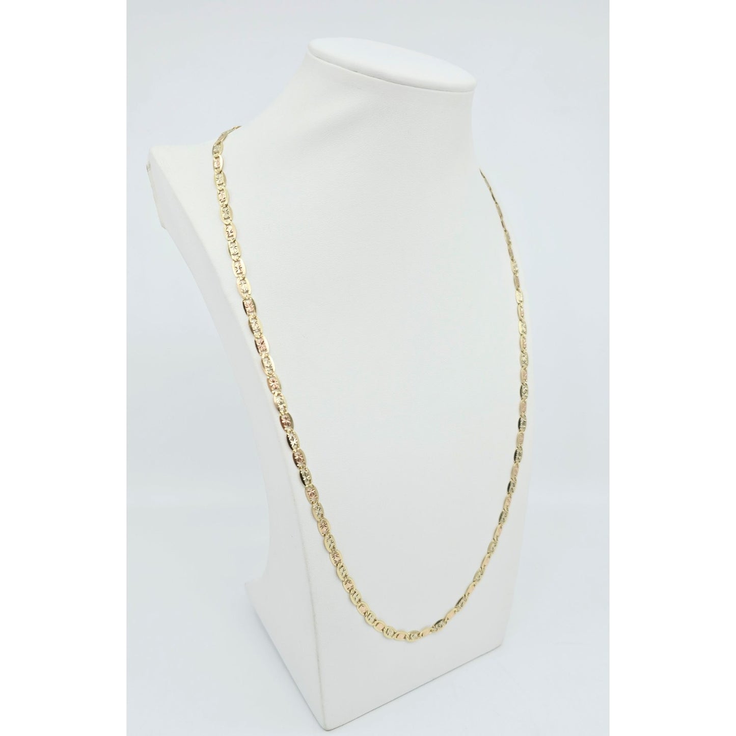 14K Tri Tone Gold Diamond Cut Valentino Link Chain Necklace