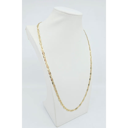 14K Tri Tone Gold Diamond Cut Valentino Link Chain Necklace