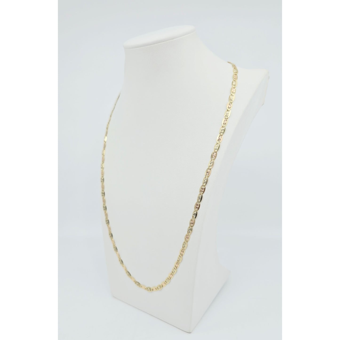 14K Tri Tone Gold Diamond Cut Valentino Link Chain Necklace