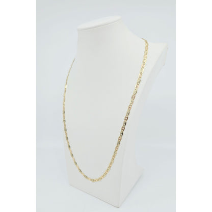 14K Tri Tone Gold Diamond Cut Valentino Link Chain Necklace