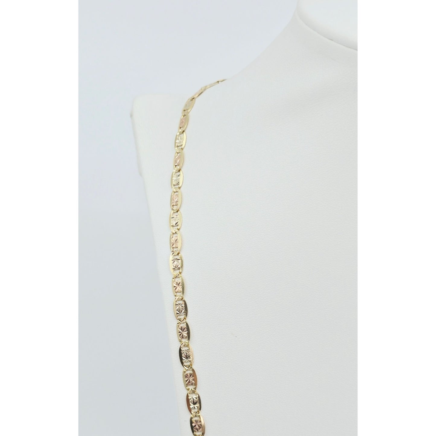 14K Tri Tone Gold Diamond Cut Valentino Link Chain Necklace