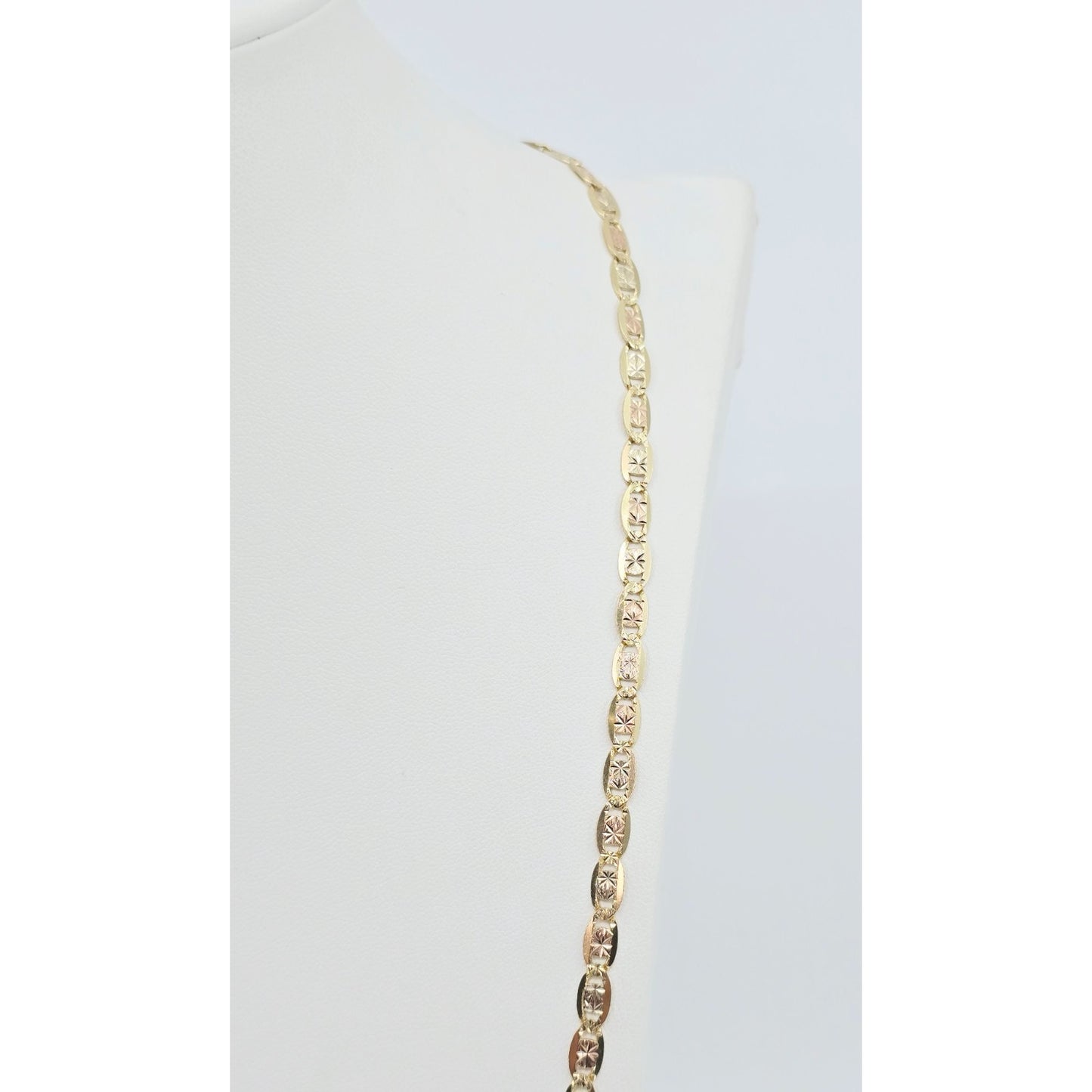 14K Tri Tone Gold Diamond Cut Valentino Link Chain Necklace