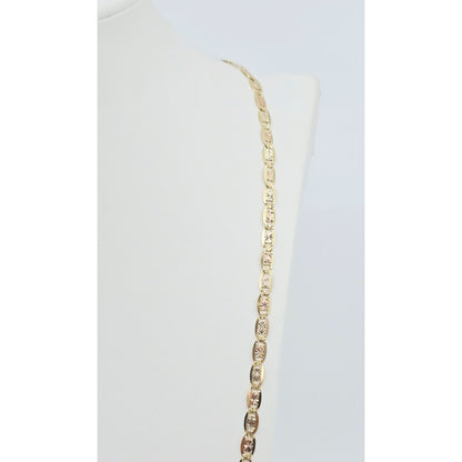 14K Tri Tone Gold Diamond Cut Valentino Link Chain Necklace
