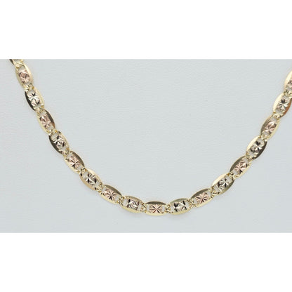 14K Tri Tone Gold Diamond Cut Valentino Link Chain Necklace