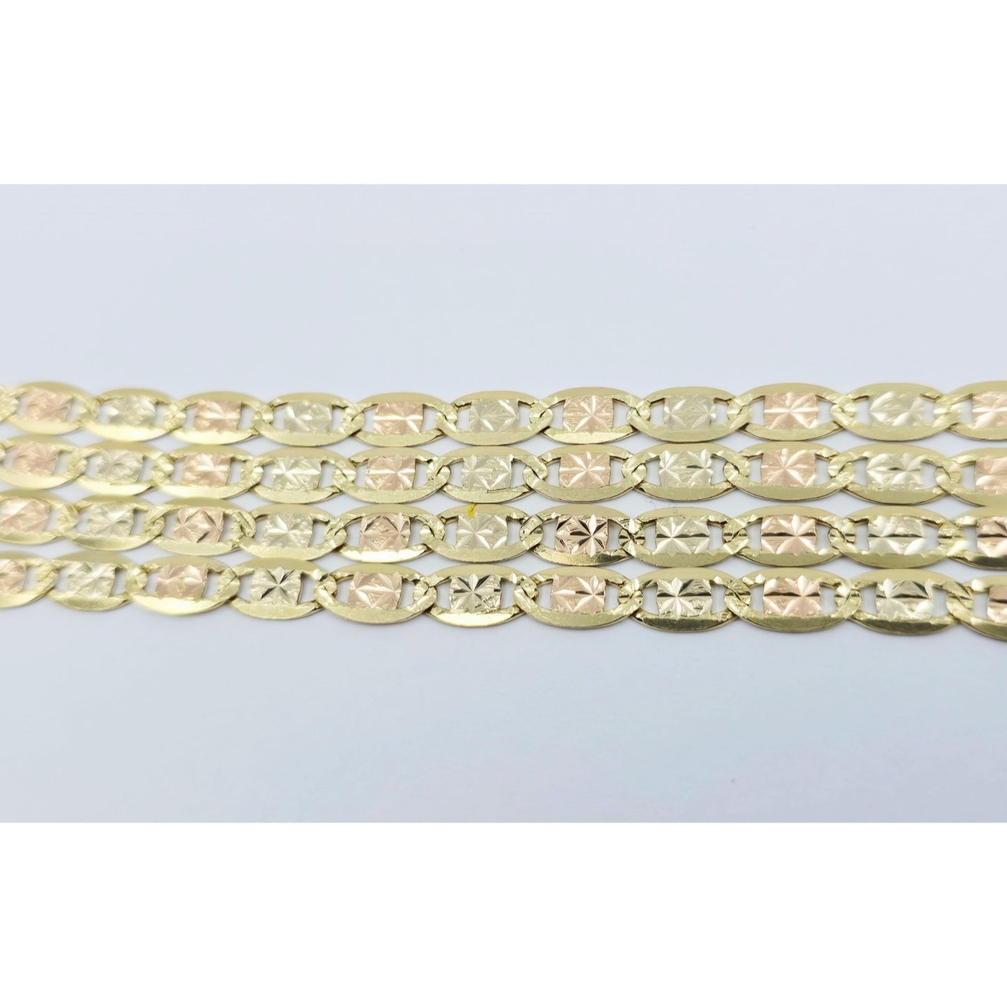 14K Tri Tone Gold Diamond Cut Valentino Link Chain Necklace